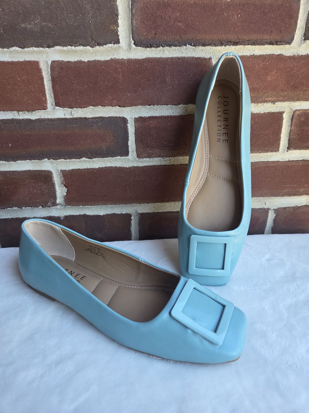 Journee Collection Zimia Blue Square Toe Buckle Ballet Flats Women’s 7.5